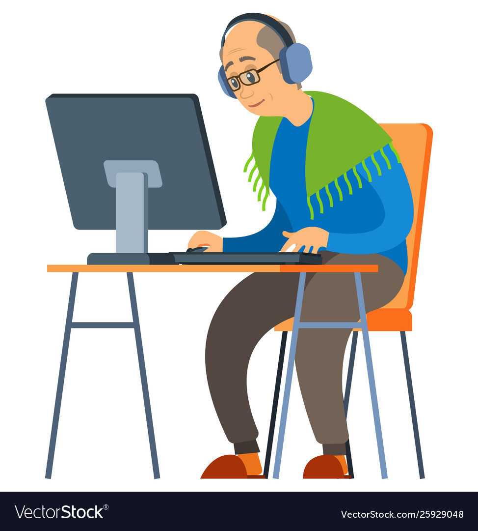 older-man-using-computer-senior-and-pc-royalty-free-vector