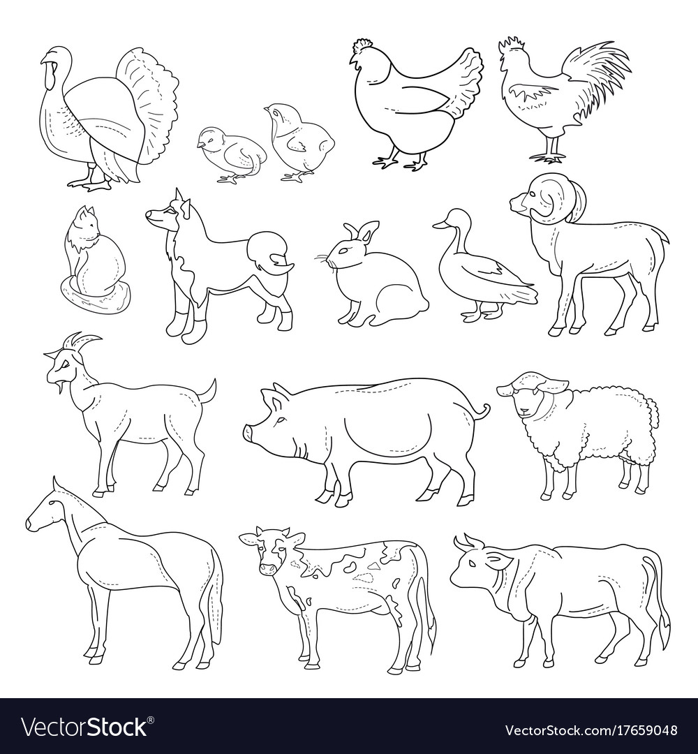 Outline figures farm Royalty Free Vector Image