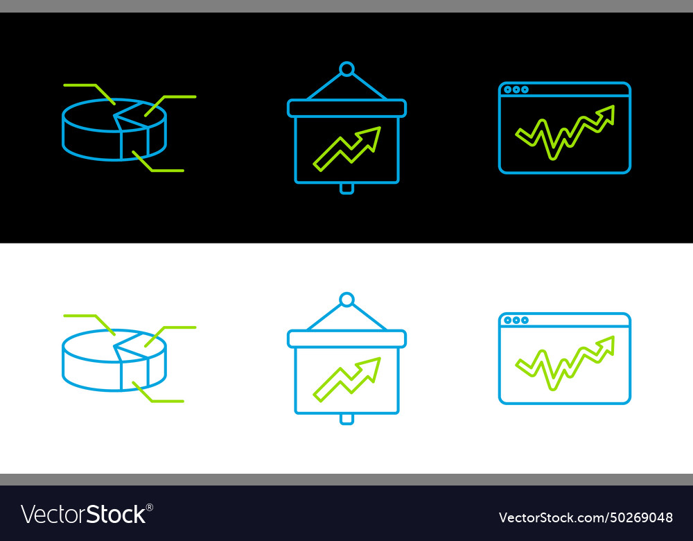 Set line graph chart infographic pie and board