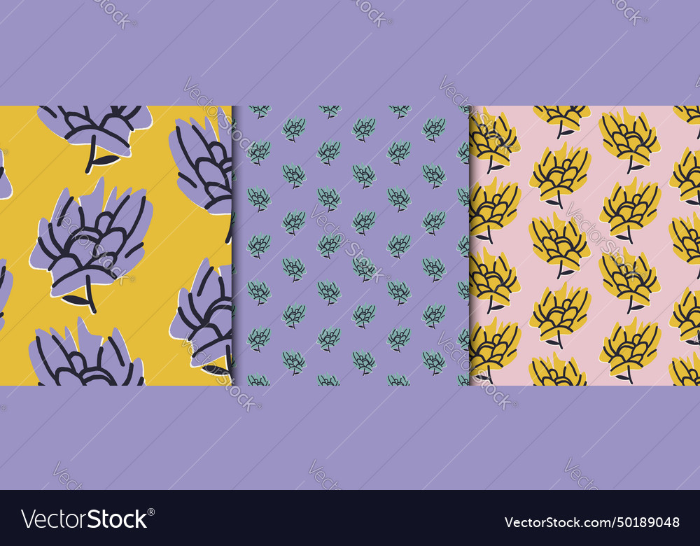 Stylish botanical set with seamless patterns