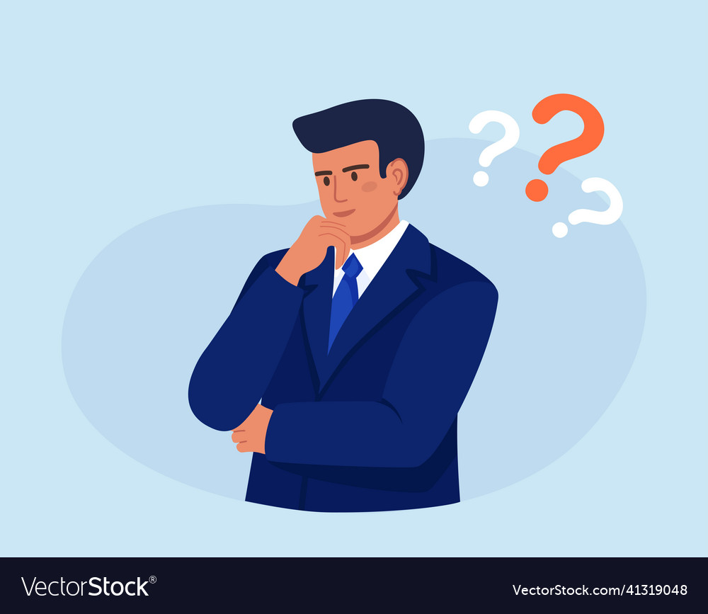 Thoughtful person smart man thinking or solving Vector Image