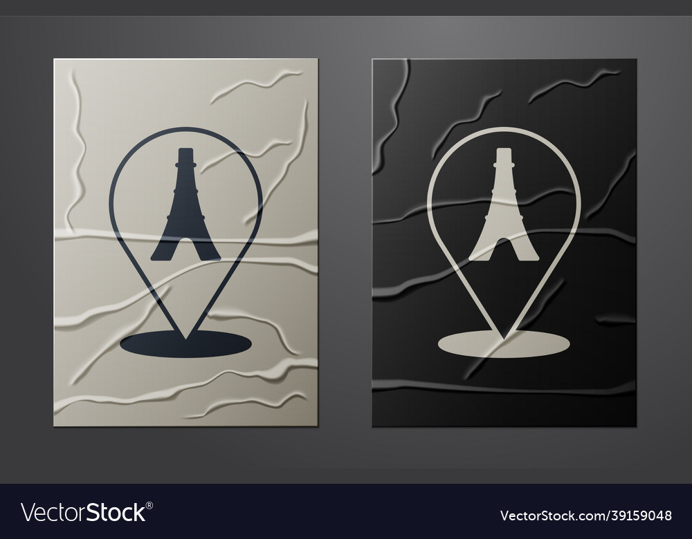 White eiffel tower icon isolated on crumpled paper