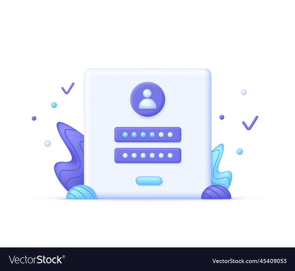 3d account login and password form page vector image 3d account login and password form page