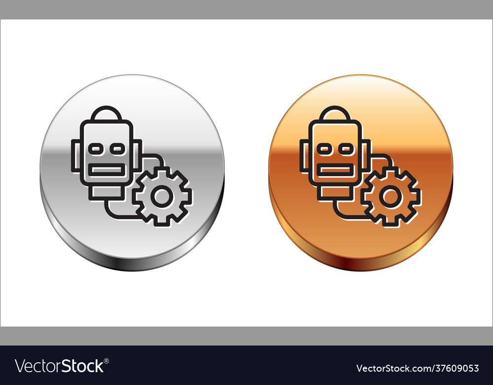 Black line robot setting icon isolated on white Vector Image Black line robot setting icon isolated on white