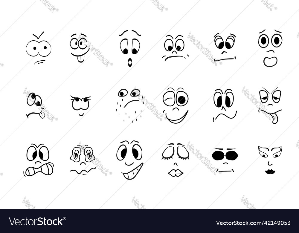 Crazy faces set in line art style emotion Vector Image