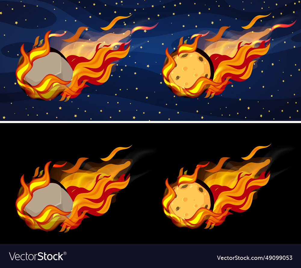 Flaming comets asteroids and meteors in space