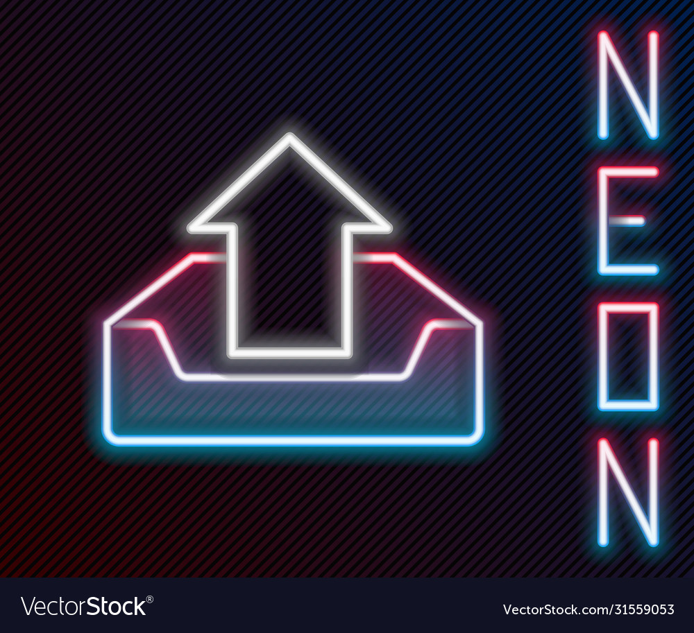 Glowing neon line upload inbox icon isolated