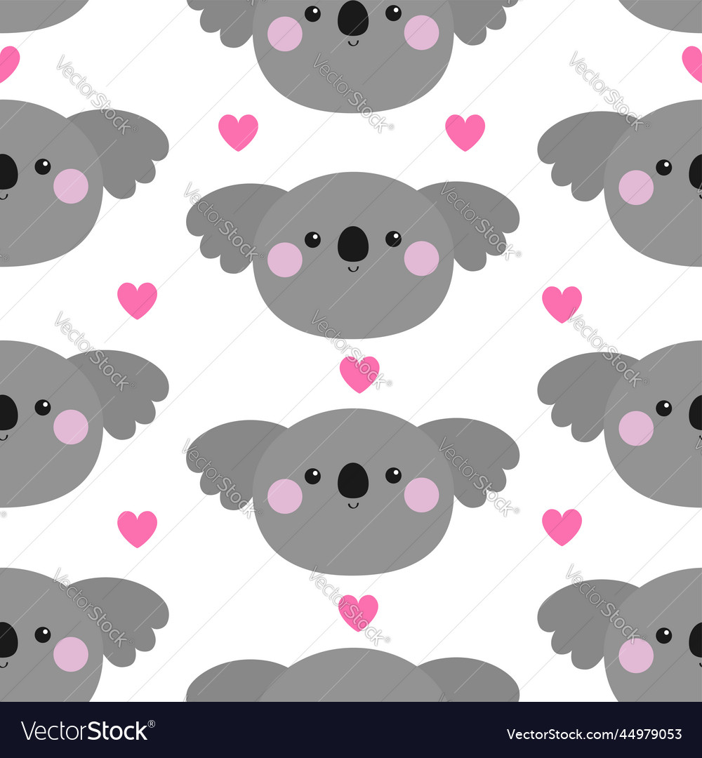 Seamless pattern koala bear face pink heart