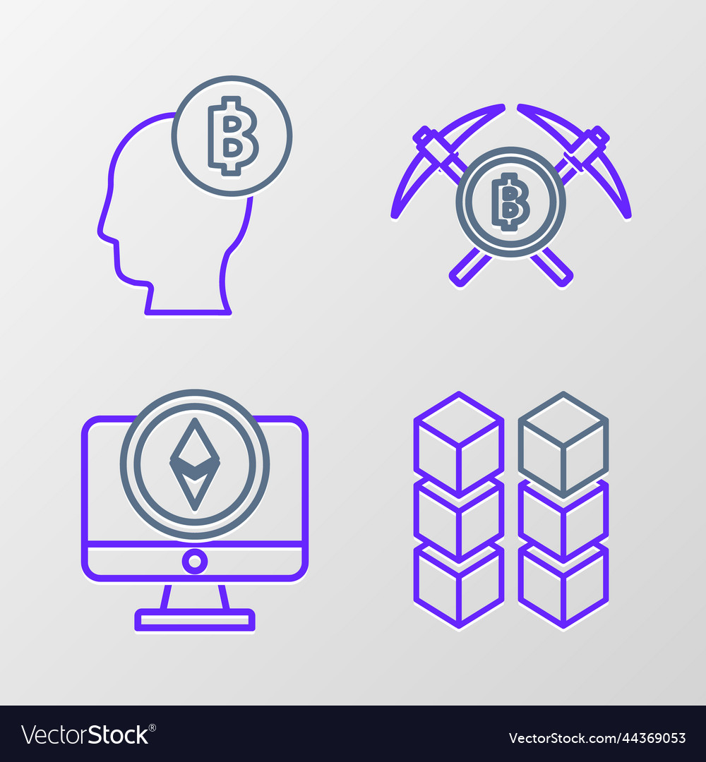 Set line blockchain technology monitor vector image Set line blockchain technology monitor