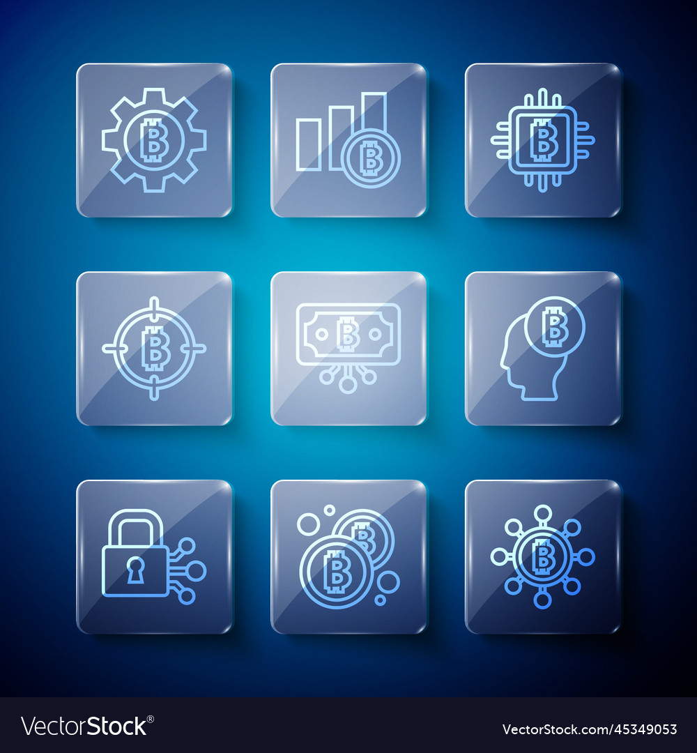 Set line lock with bitcoin blockchain vector image Set line lock with bitcoin blockchain