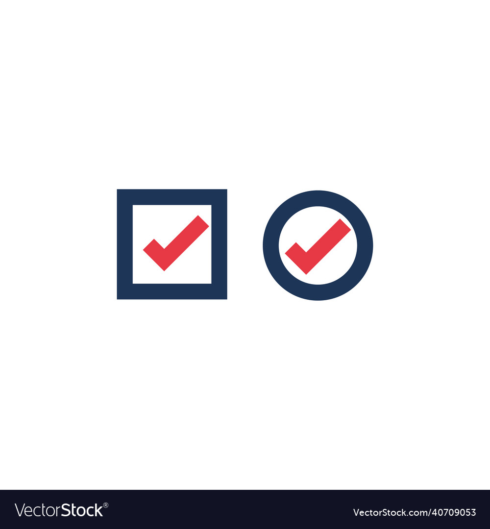 Set of check mark square and round box Royalty Free Vector