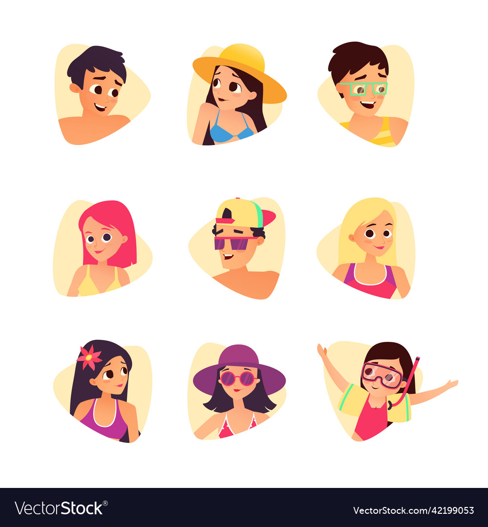 Set of summer cartoon characters people avatars