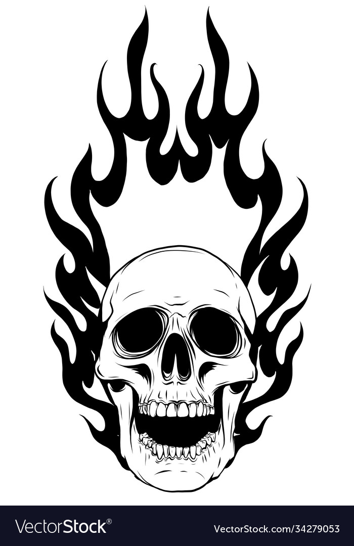 Skull falling with fire Royalty Free Vector Image