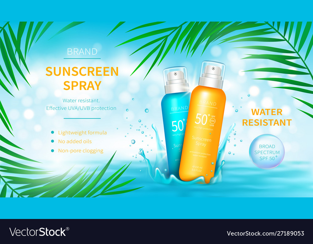 Sunscreen cosmetics realistic poster Royalty Free Vector