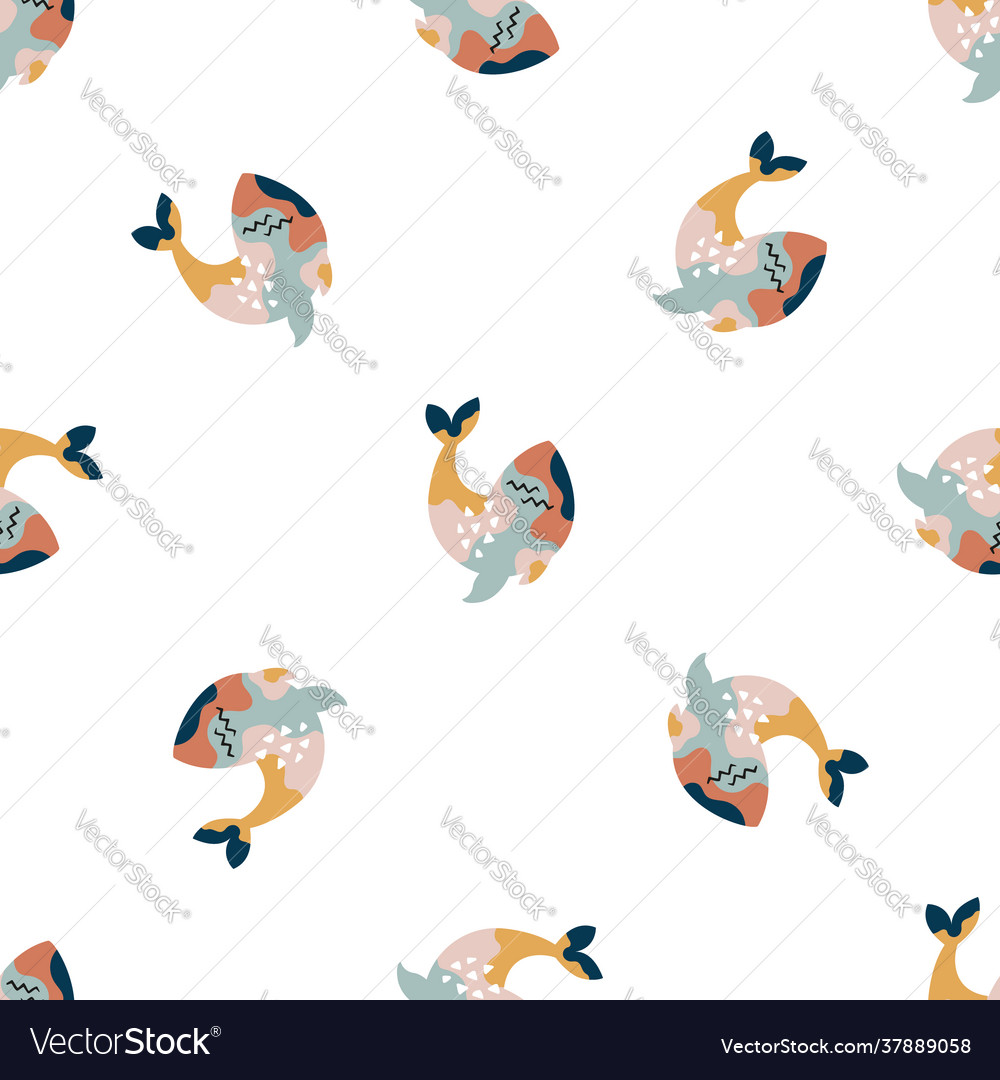 Abstract seamless pattern with colorful whales