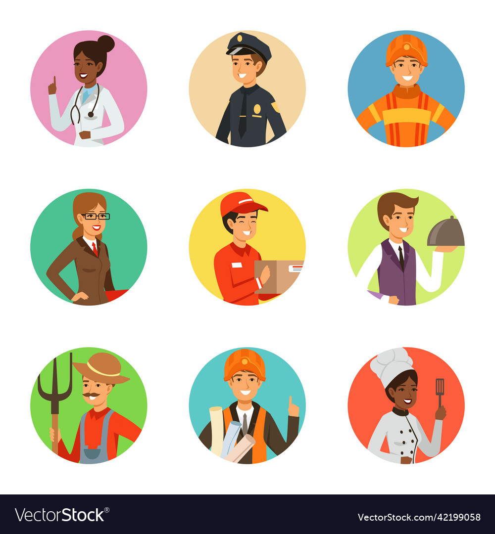 Avatars set with different professions vector image Avatars set with different professions
