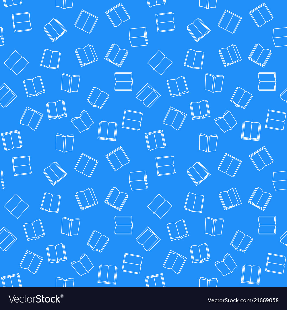 Book blue seamless pattern in thin line vector image Book blue seamless pattern in thin line