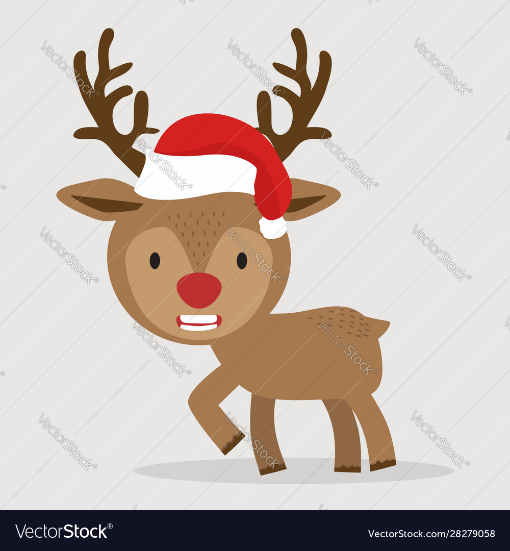 Cute deer with red hat cartoon