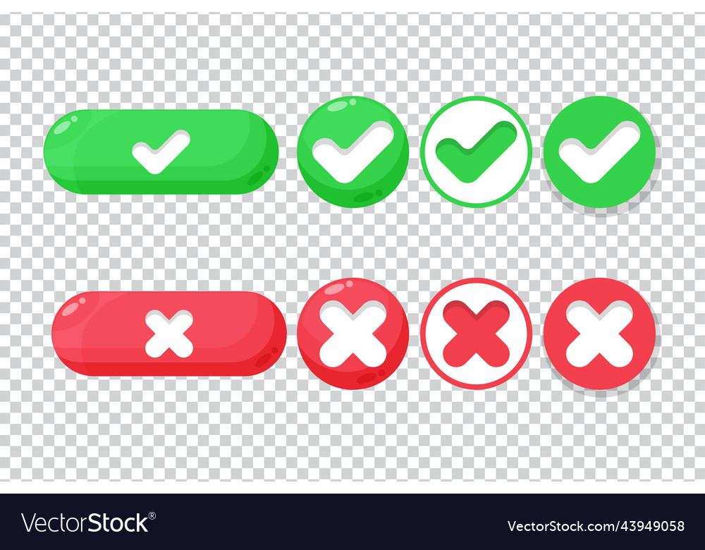 Mark and cross buttons set on blank background vector image Mark and cross buttons set on blank background