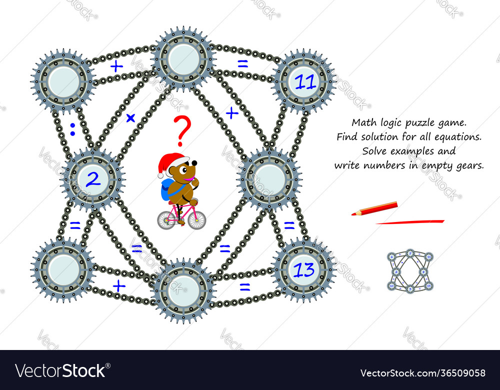 Math logic puzzle game for smartest find solution vector image Math logic puzzle game for smartest find solution