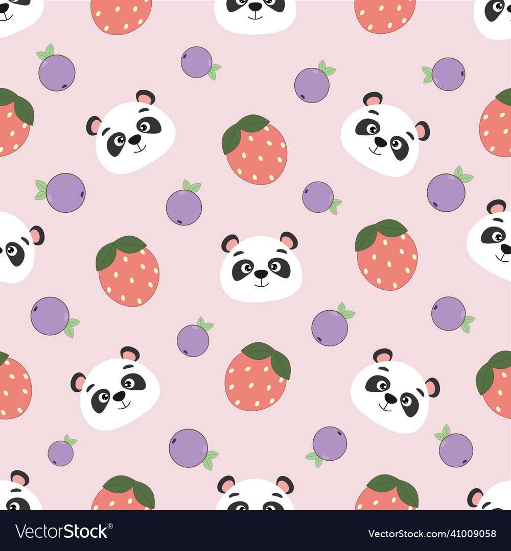 Seamless pattern of panda face with berries