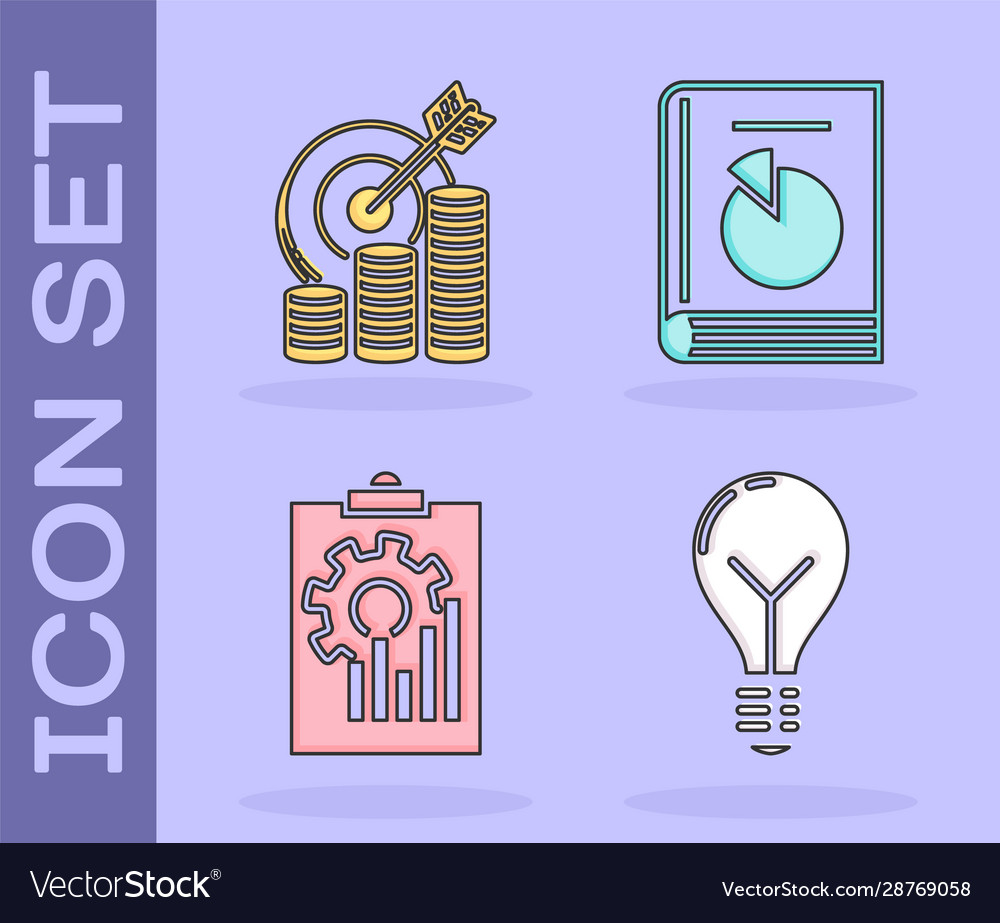 Set light bulb with concept idea target vector image Set light bulb with concept idea target