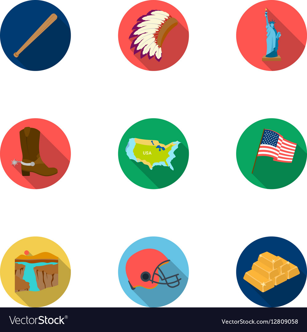 Usa country set icons in flat style big