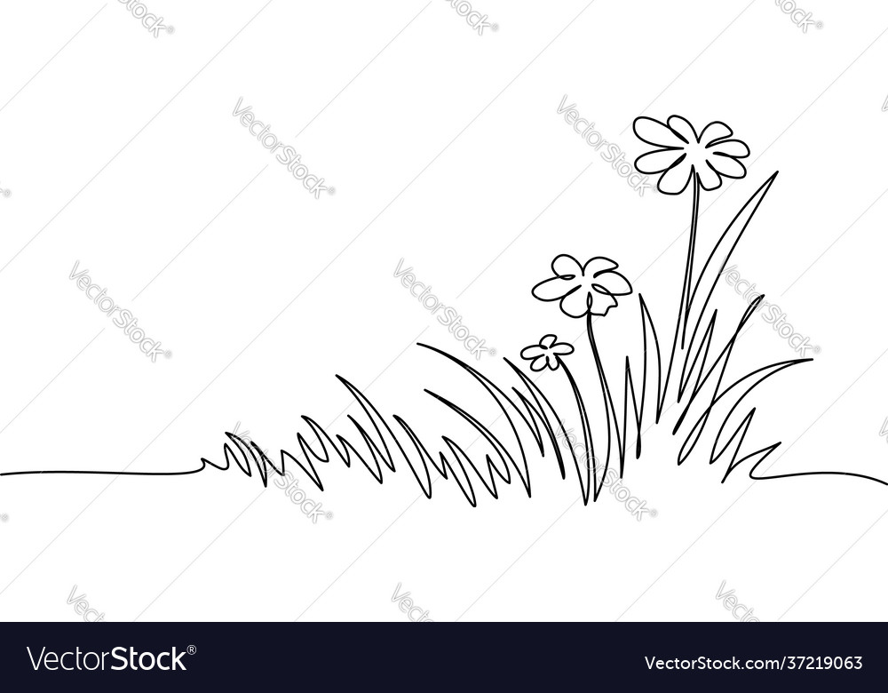Abstract meadow line with grass and flowers Vector Image
