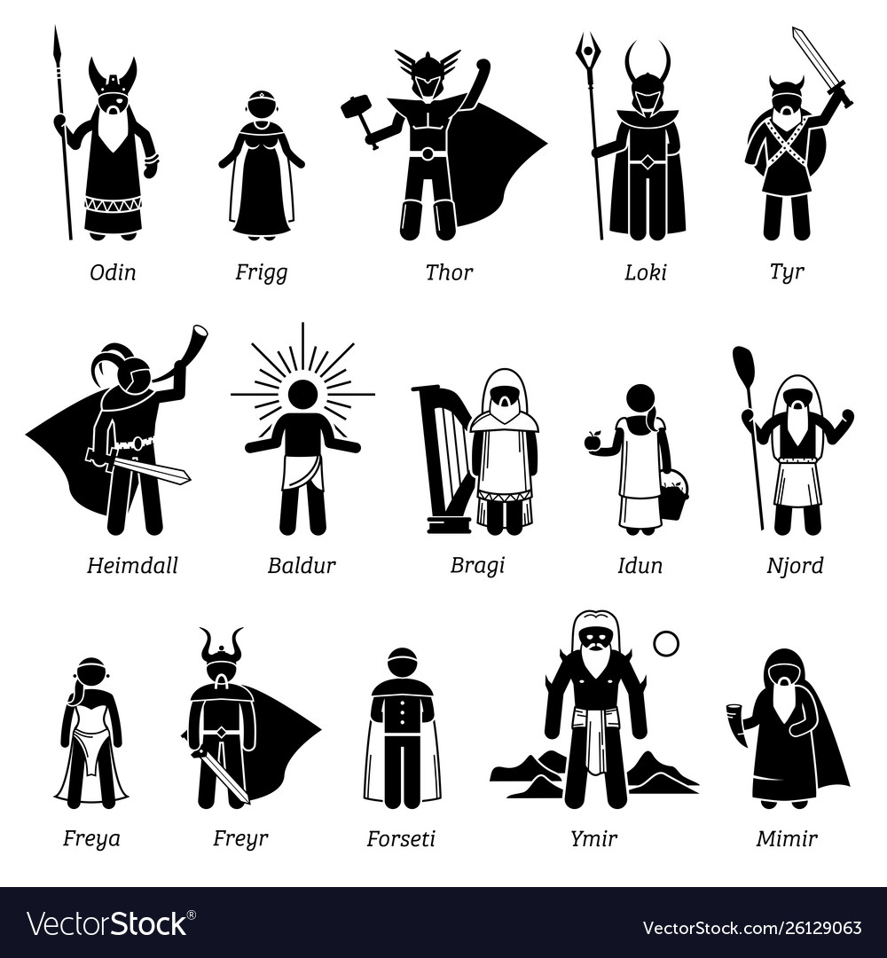 Ancient Norse Mythology Gods And Goddesses Vector Image