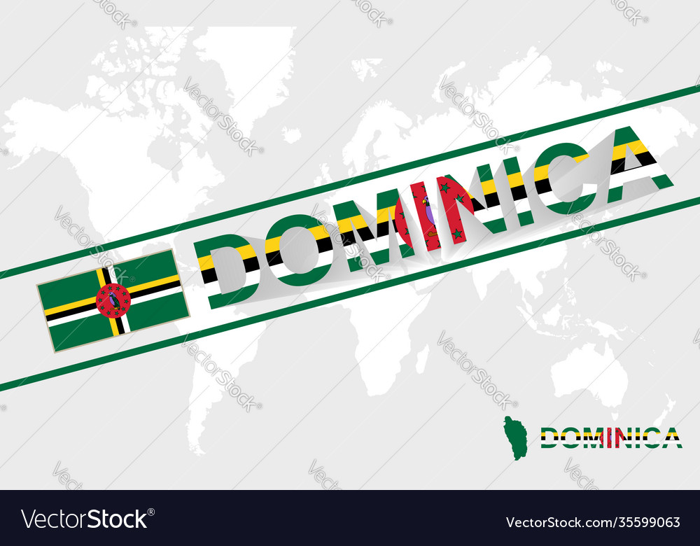 Dominica map flag and text