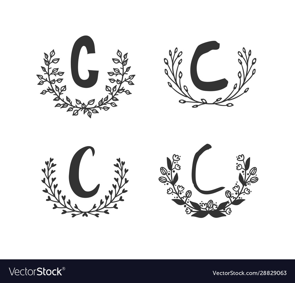 Hand drawn set monogram objects for design use vector image Hand drawn set monogram objects for design use