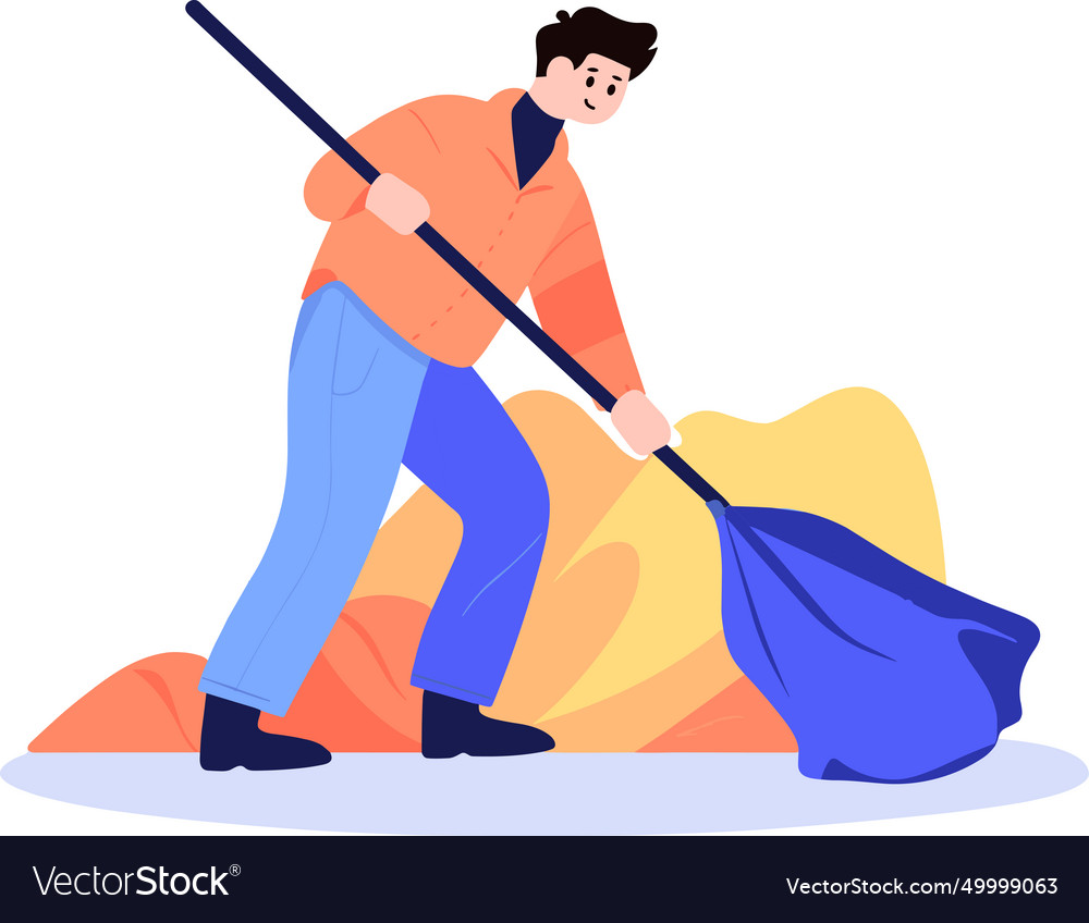 Man sweeping garbage in flat style isolated