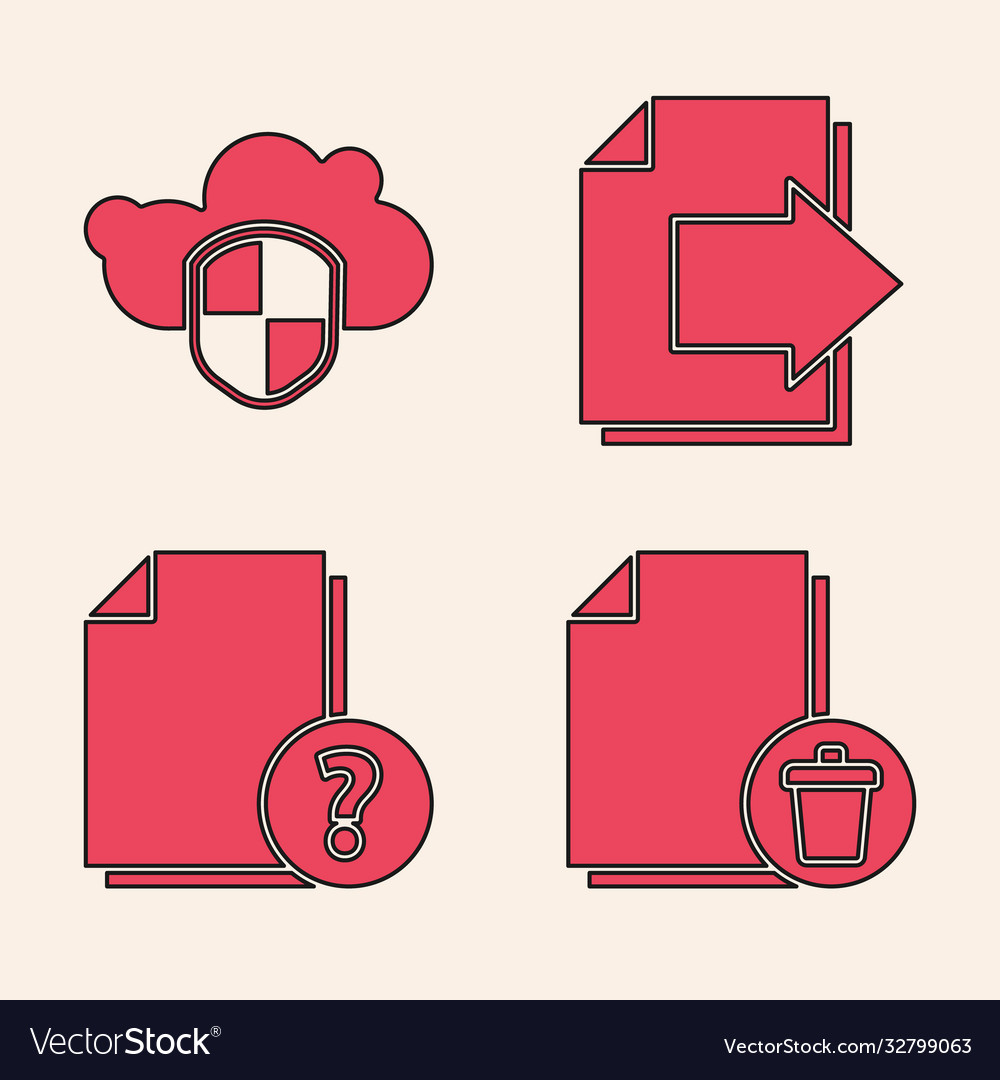 Set delete file document cloud and shield next vector image Set delete file document cloud and shield next