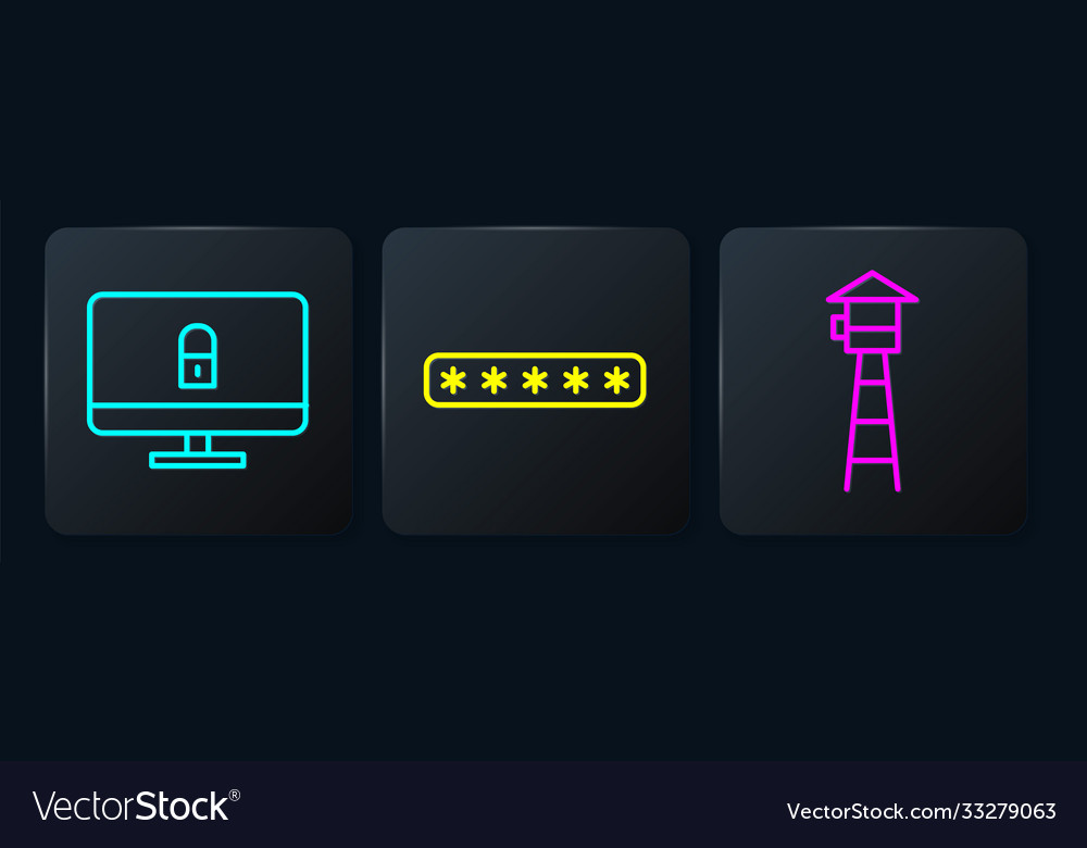 Set line lock on computer monitor watch tower Vector Image Set line lock on computer monitor watch tower