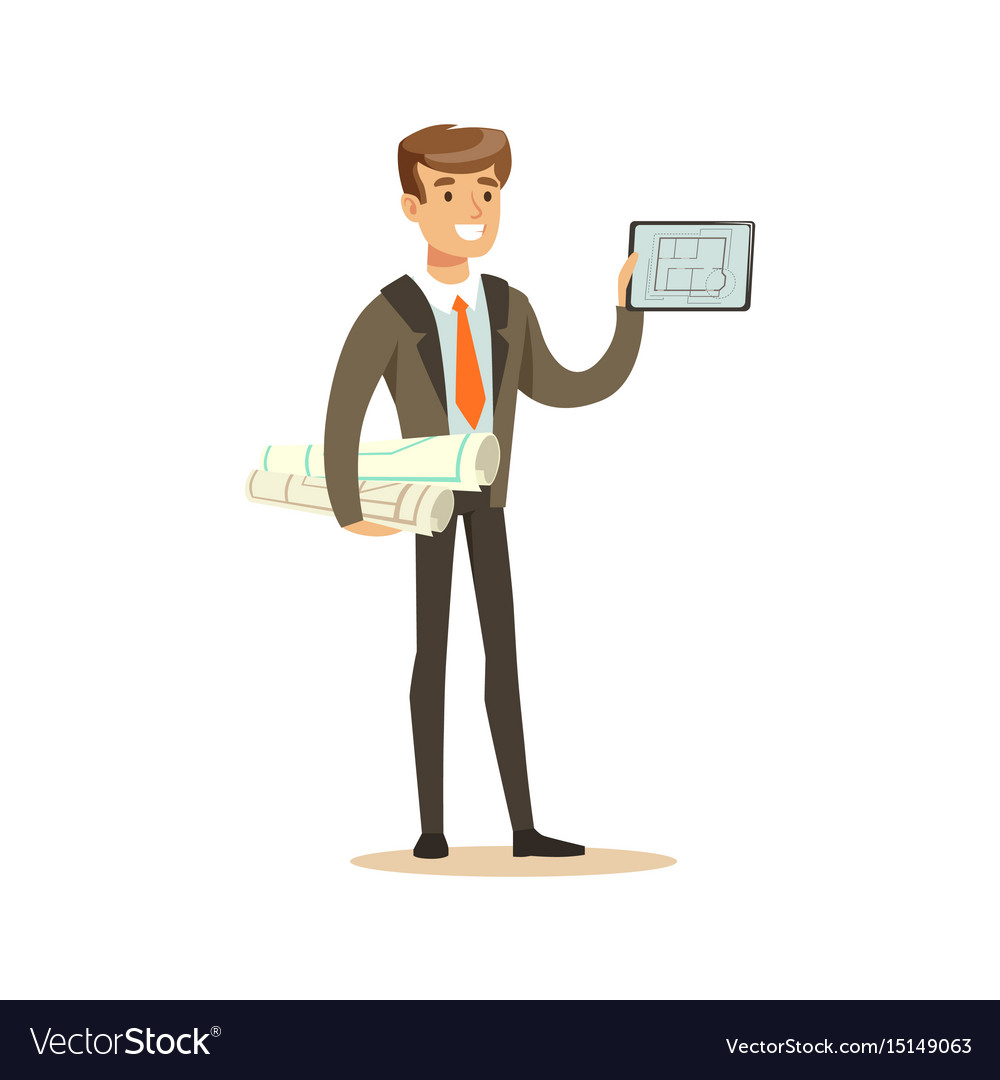 Smiling Architect Holding Blueprint