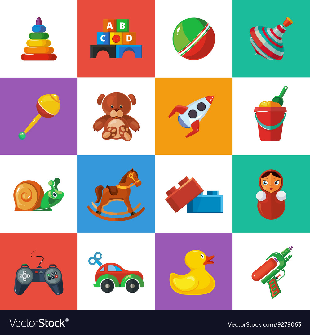 Toys Icons For Kids Isolate On White Background Vector Image