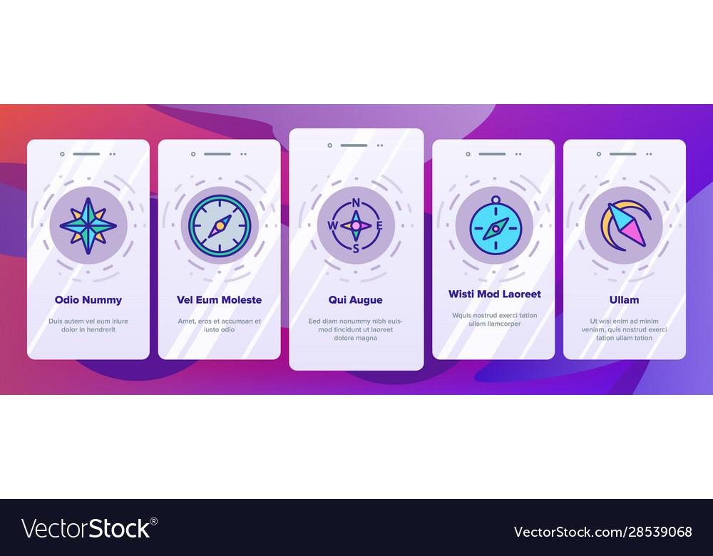 Compass navigation onboarding icons set vector image Compass navigation onboarding icons set