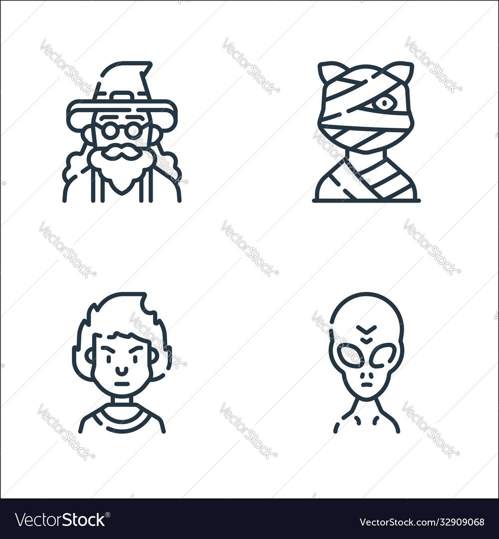 Fantastic characters line icons linear set vector image Fantastic characters line icons linear set