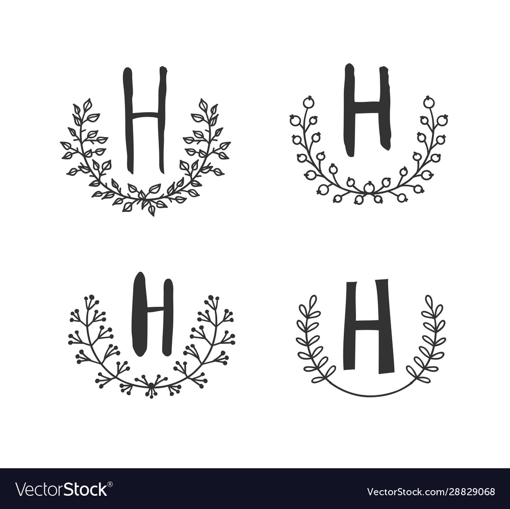 Hand drawn set monogram objects for design use vector image Hand drawn set monogram objects for design use