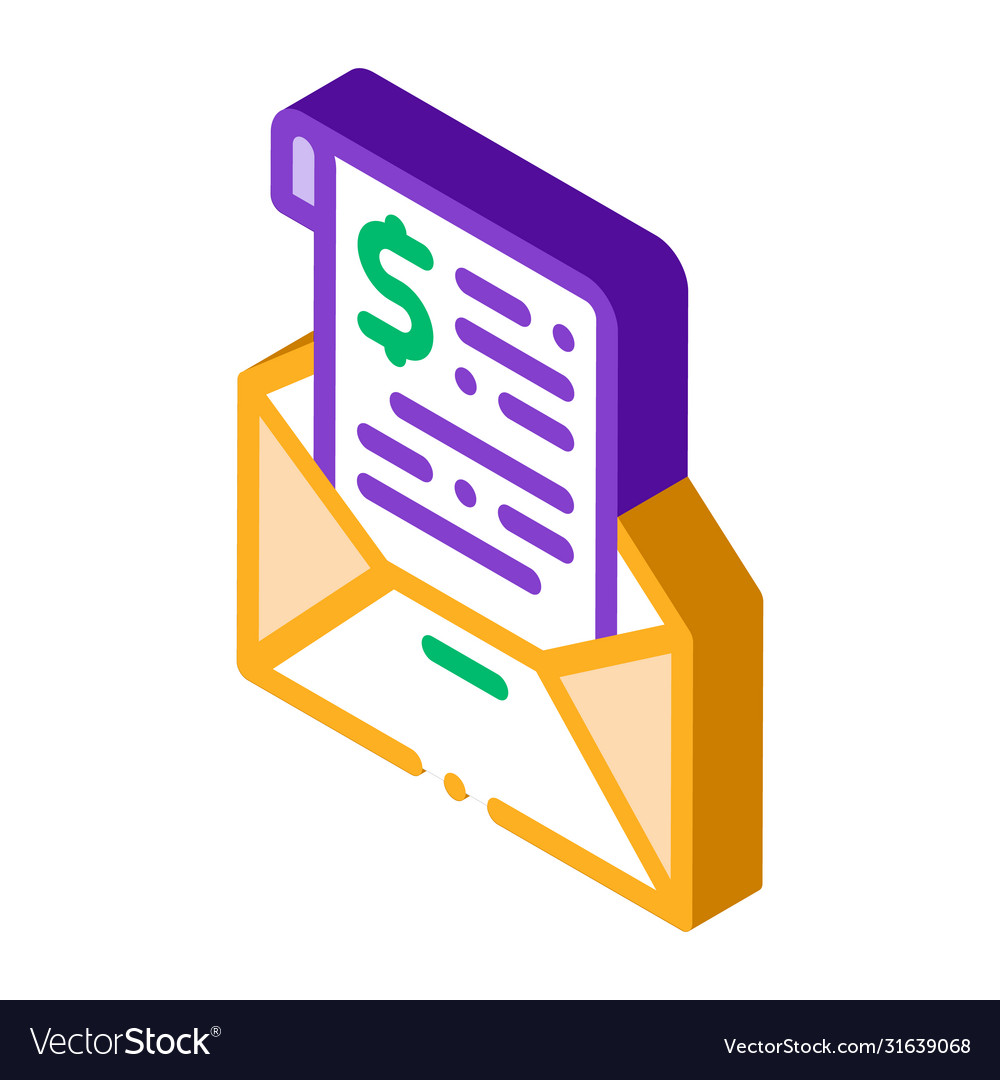 Invoice message in envelope and dollar isometric