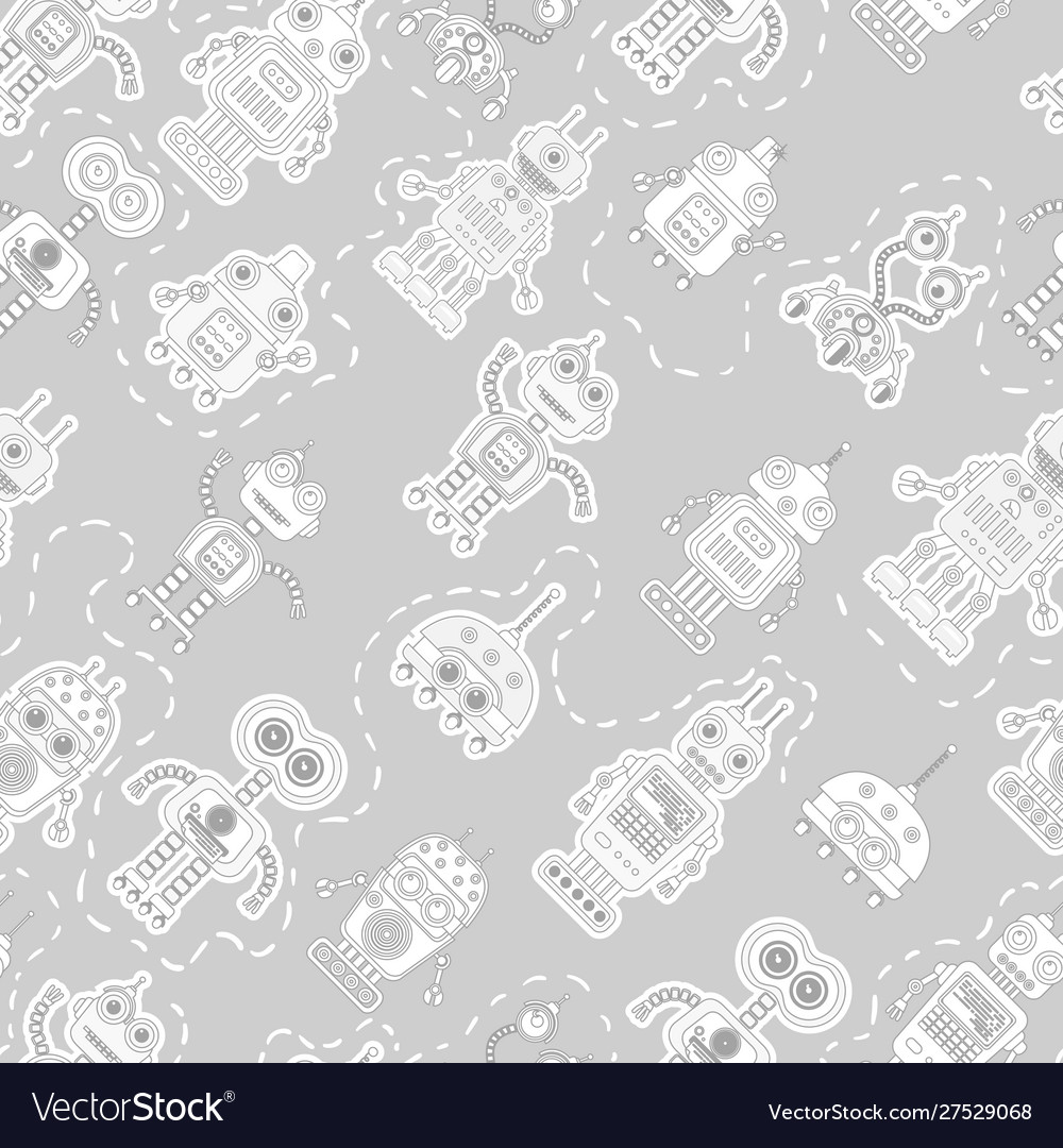 Seamless pattern with cute robots