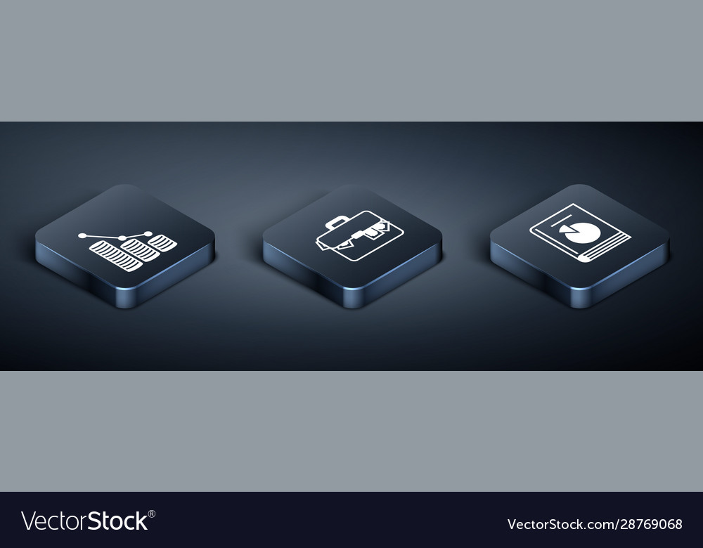 Set isometric pie chart infographic and coin user vector image Set isometric pie chart infographic and coin user