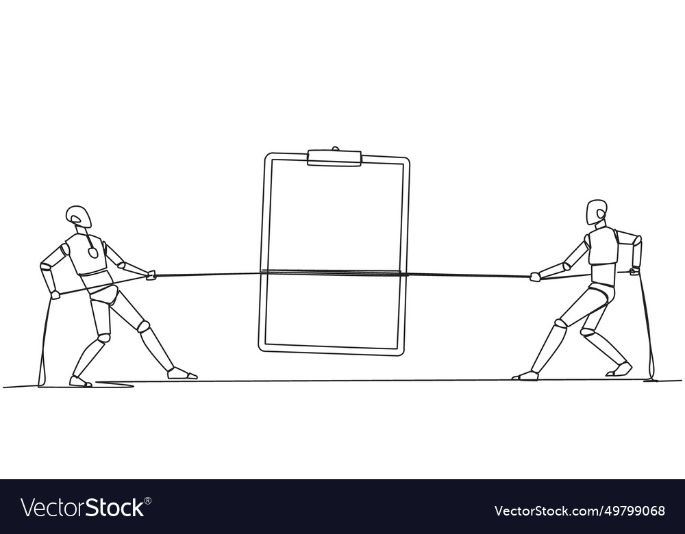 Single continuous line drawing two smart robots vector image Single continuous line drawing two smart robots