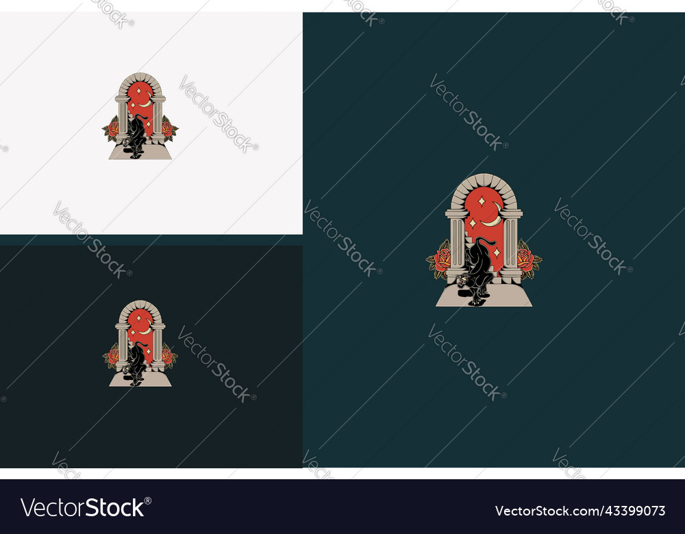 Black panther and red flowers design vector image Black panther and red flowers design