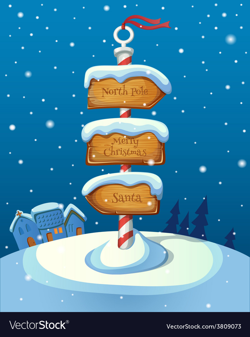 Christmas sign post with three direction boards on