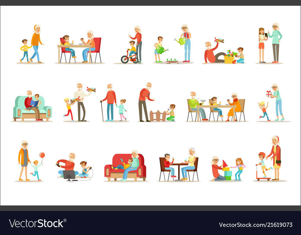 Grandfather and grandmother spending time playing vector image Grandfather and grandmother spending time playing