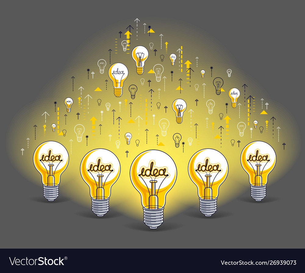 Group shining light bulbs represents idea