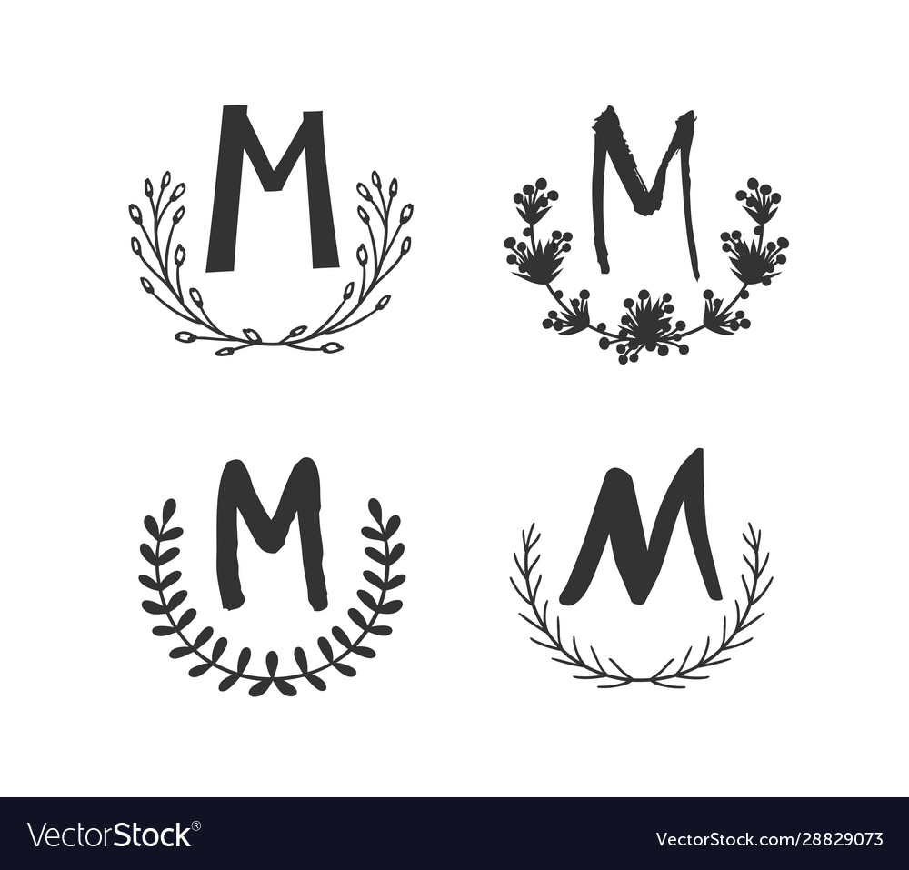 Hand drawn set monogram objects for design use Vector Image Hand drawn set monogram objects for design use