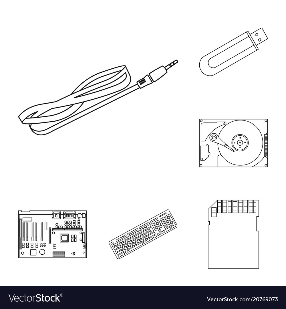 Personal computer outline icons in set collection