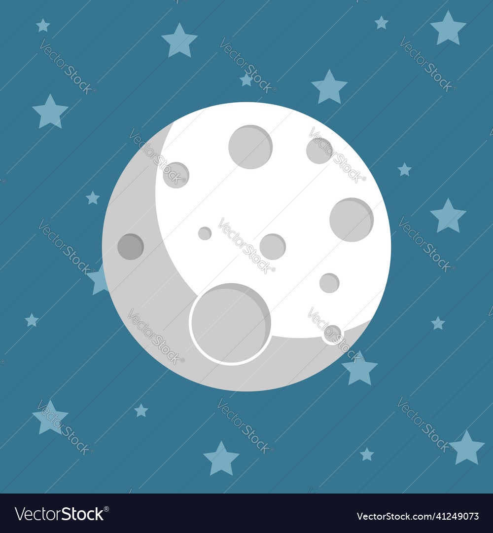 Planet in space flat style moon and stars